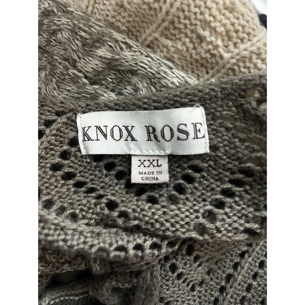 Knox Rose Womens XXL Colorblock Cable Knit Open Fringe Poncho Cardigan